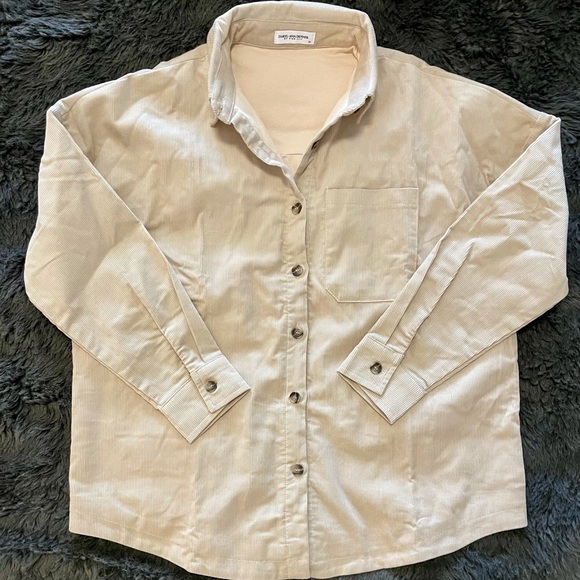 NWOT Daryl-Ann Denner X Pink Lily Madison Jersey Lined Beige Cord Shacket - Picture 2 of 5